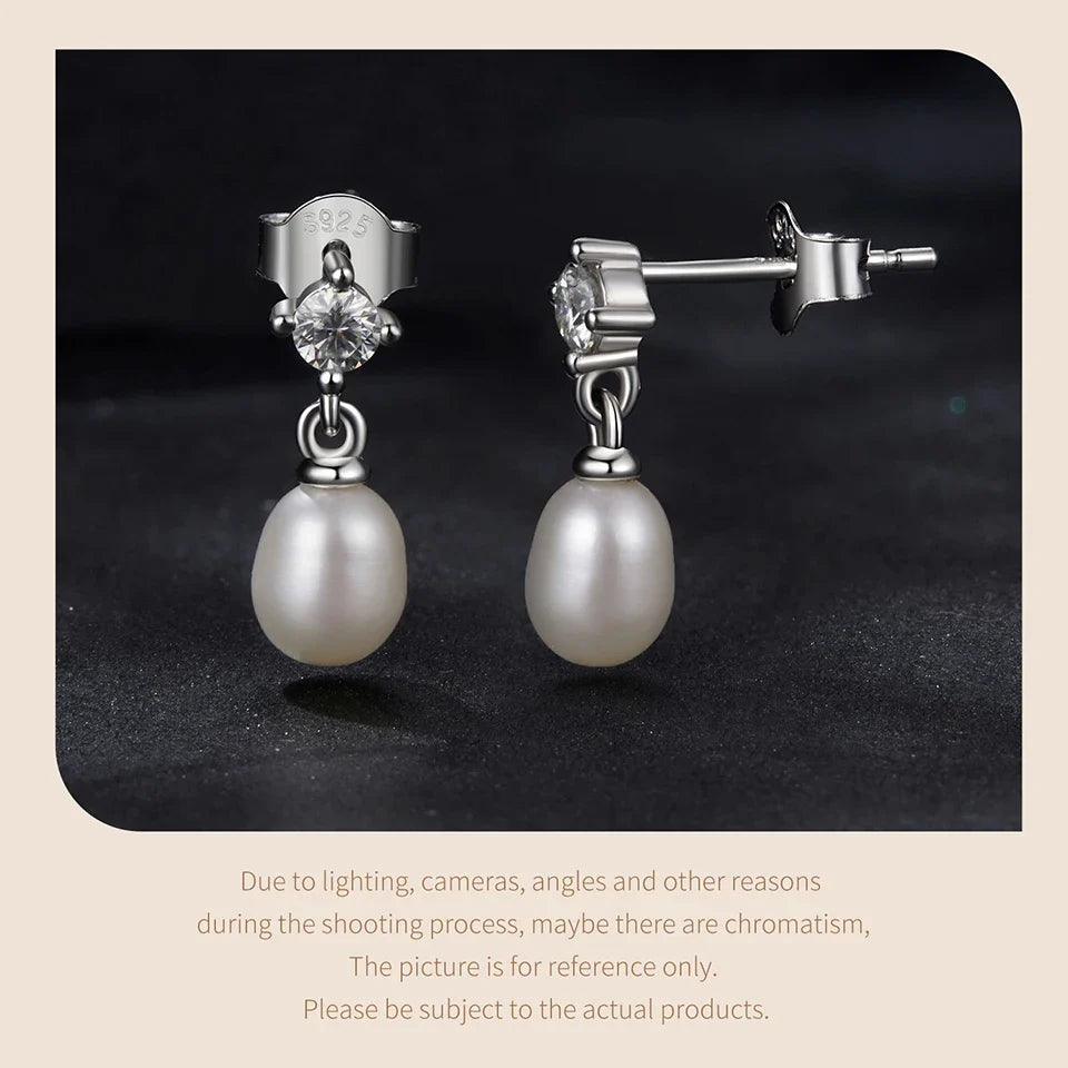 Moissanite Pearl-Effect Drop Stud Earrings in Sterling Silver