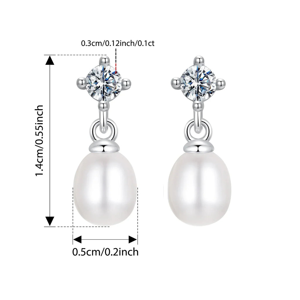Moissanite Pearl-Effect Drop Stud Earrings in Sterling Silver