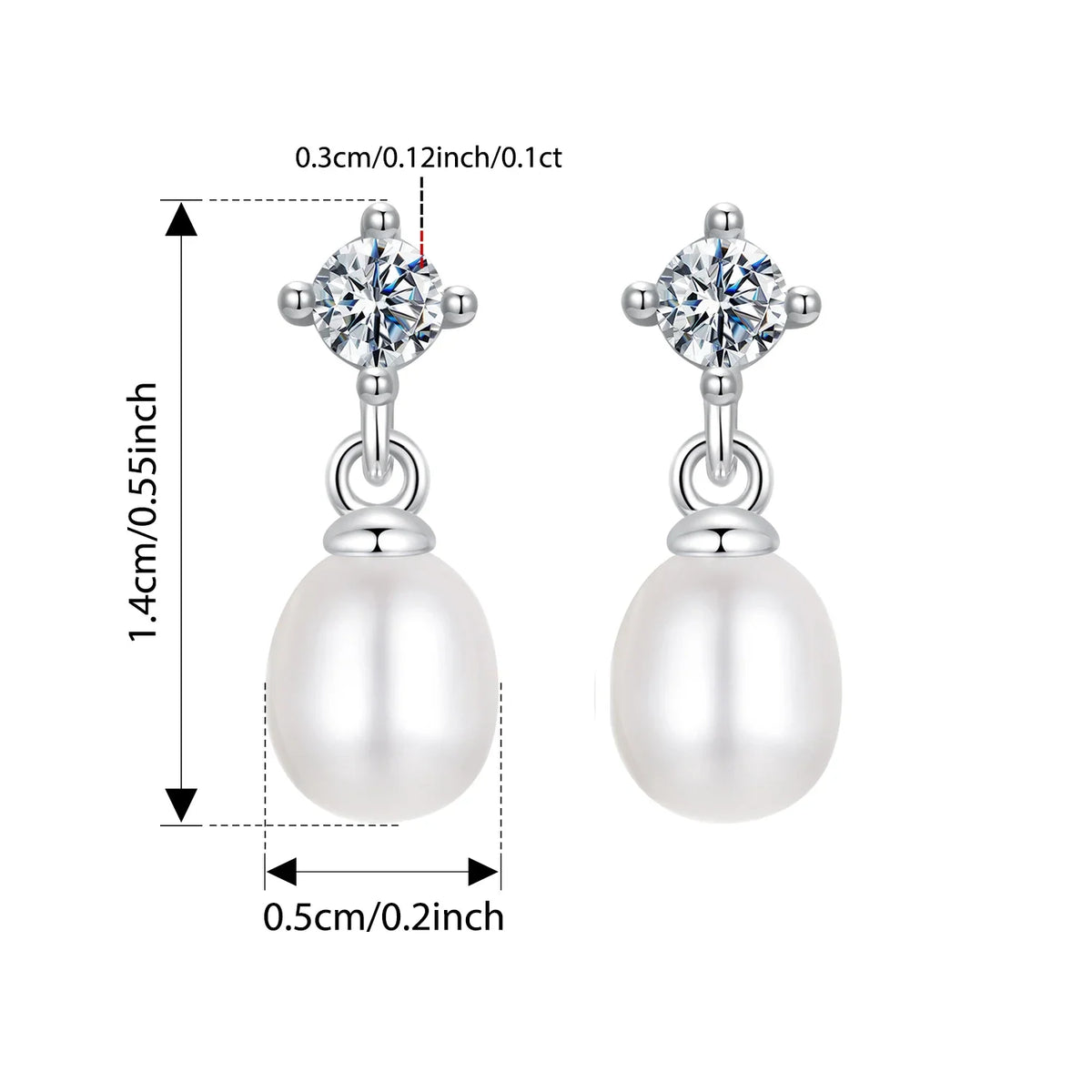 Moissanite Pearl-Effect Drop Stud Earrings in Sterling Silver