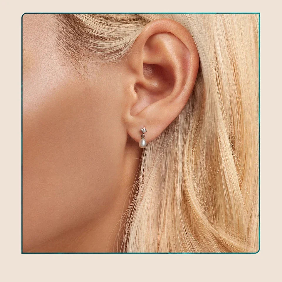 Moissanite Pearl-Effect Drop Stud Earrings in Sterling Silver