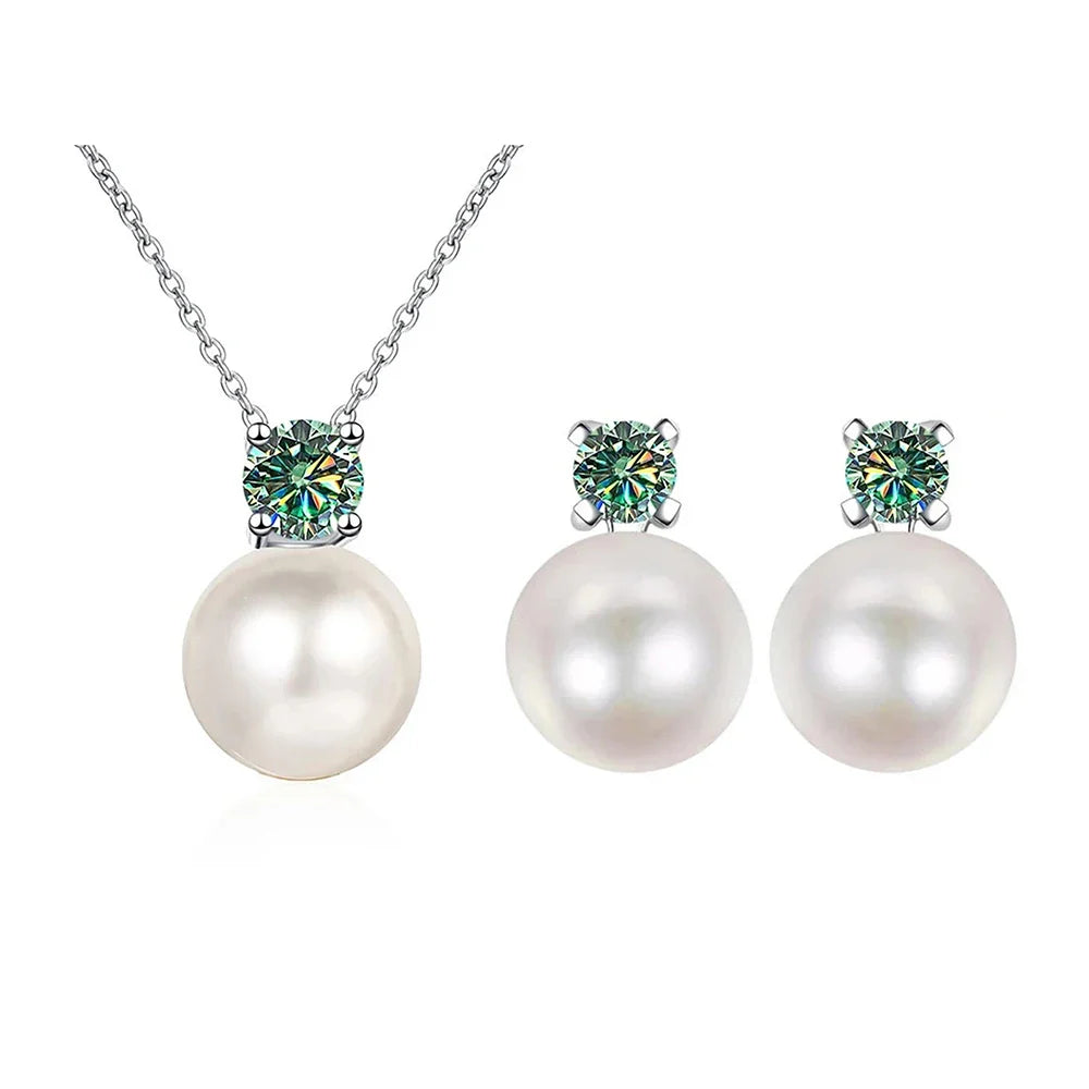 Freshwater Pearl & Moissanite Necklace and Earring Set