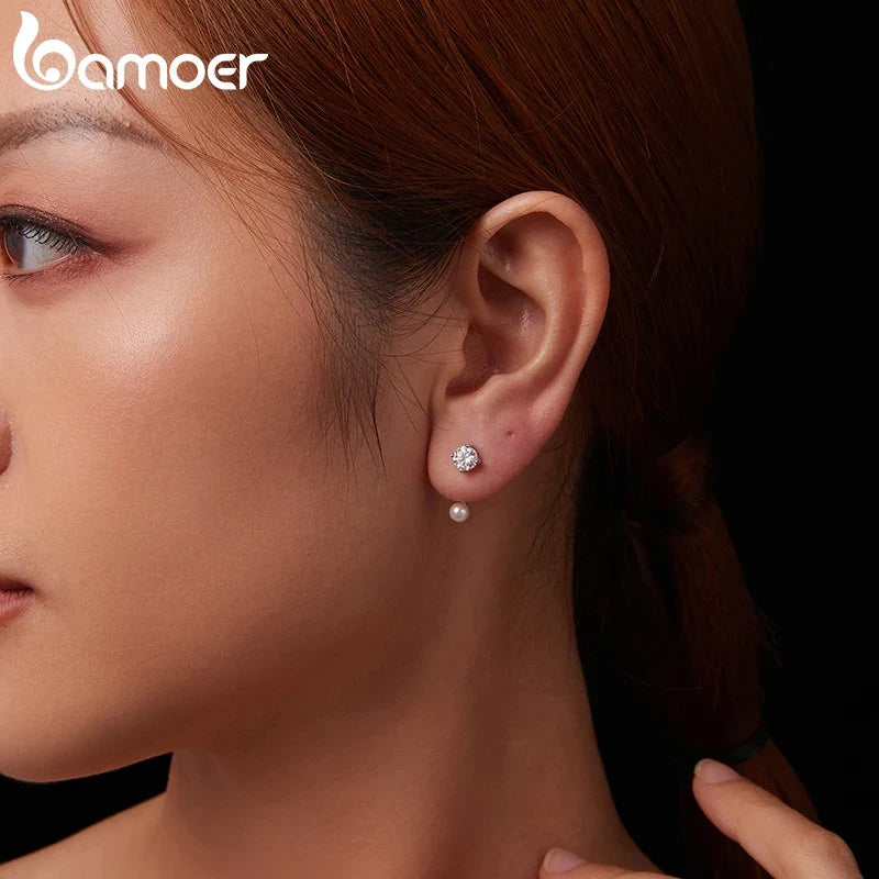 Moissanite Pearl-Effect Ear Jacket Earrings in Sterling Silver