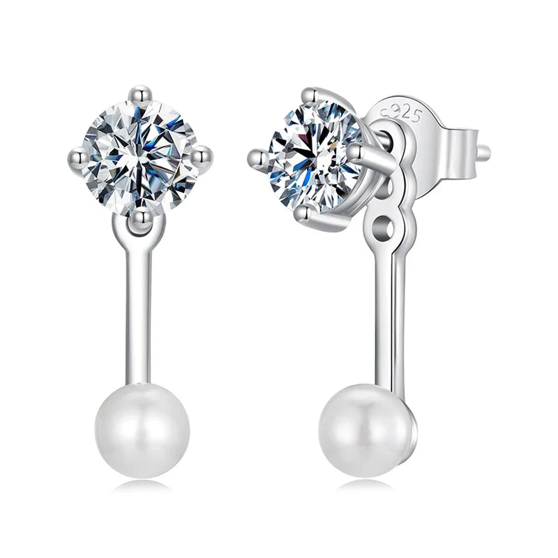Moissanite Pearl-Effect Ear Jacket Earrings in Sterling Silver
