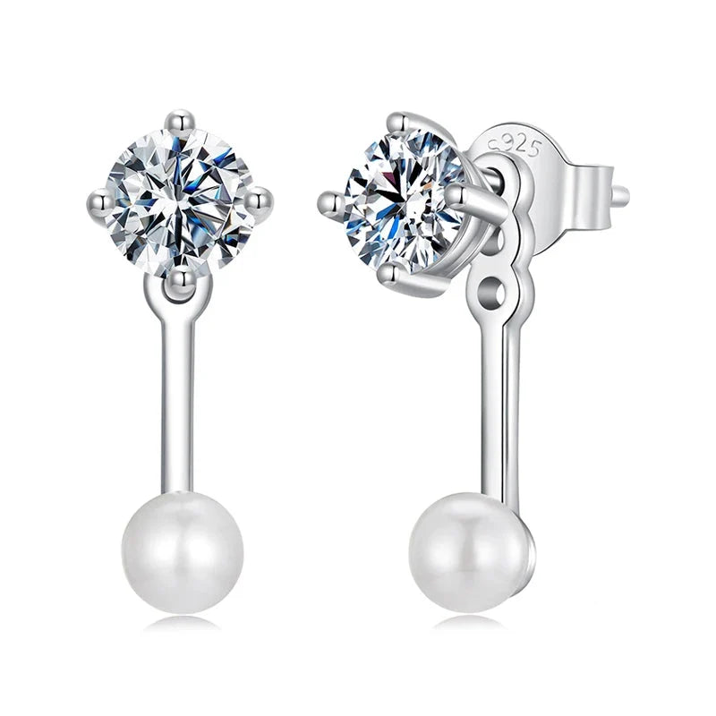 Moissanite Pearl-Effect Ear Jacket Earrings in Sterling Silver
