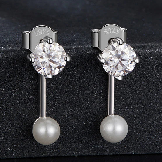 Moissanite Pearl-Effect Ear Jacket Earrings in Sterling Silver