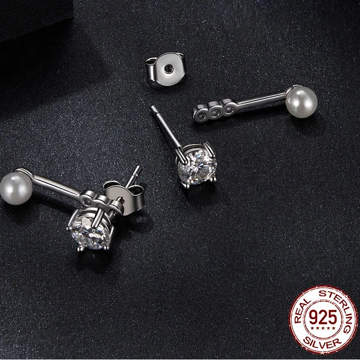 Moissanite Pearl-Effect Ear Jacket Earrings in Sterling Silver