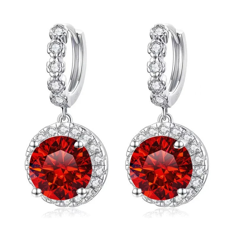 Colored Round Halo Moissanite Hoop Drop Earrings