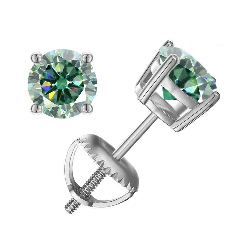 Colored Four-Prong Moissanite Screw-Back Stud Earrings