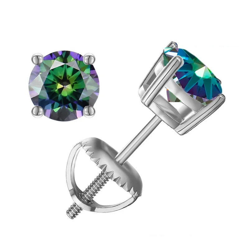 Colored Four-Prong Moissanite Screw-Back Stud Earrings