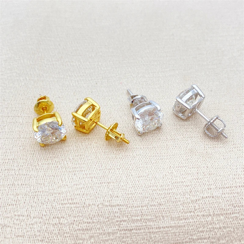 Colored Four-Prong Moissanite Screw-Back Stud Earrings