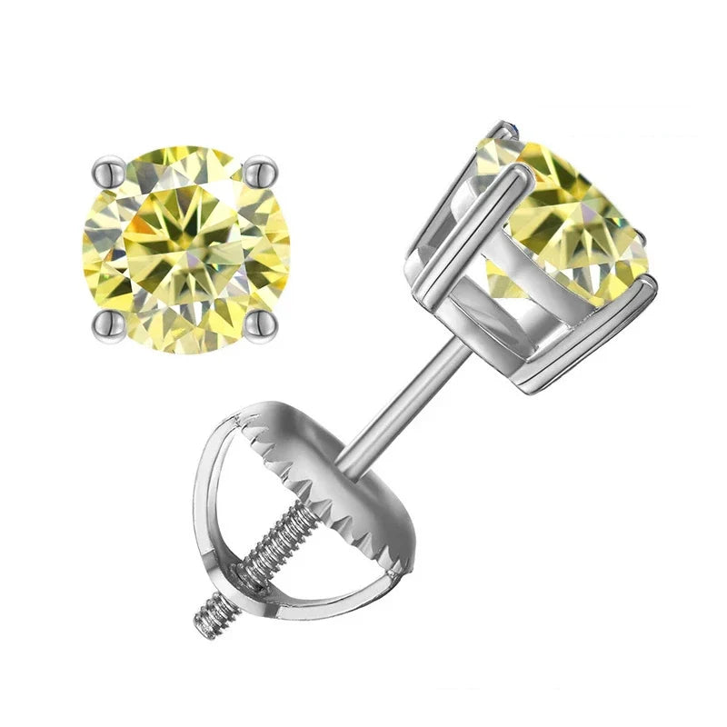 Colored Four-Prong Moissanite Screw-Back Stud Earrings
