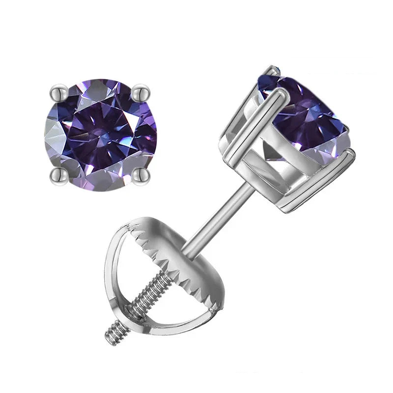 Colored Four-Prong Moissanite Screw-Back Stud Earrings