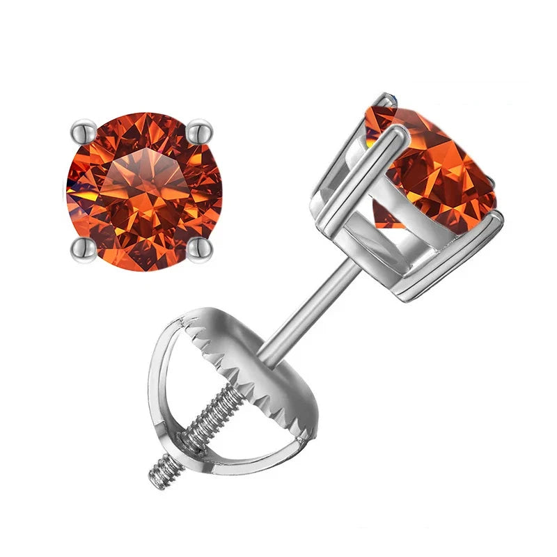 Colored Four-Prong Moissanite Screw-Back Stud Earrings