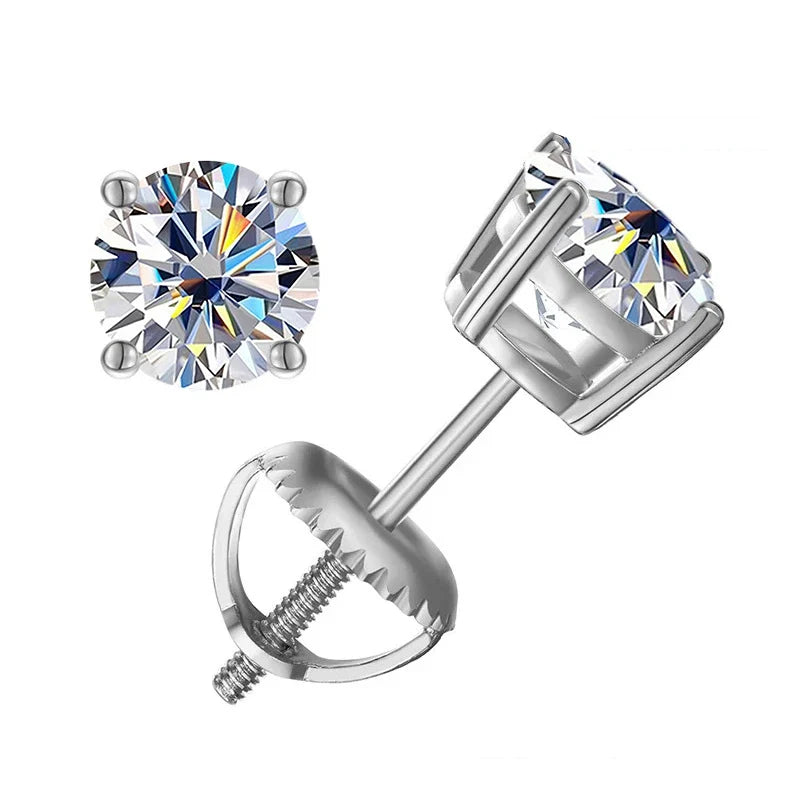 Colored Four-Prong Moissanite Screw-Back Stud Earrings