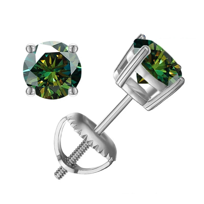 Colored Four-Prong Moissanite Screw-Back Stud Earrings