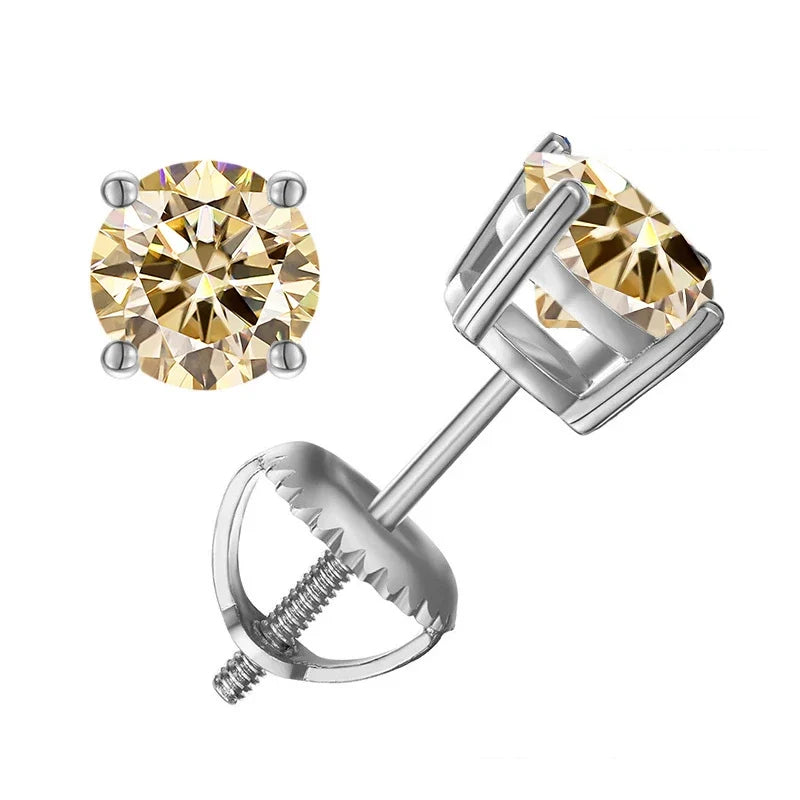 Colored Four-Prong Moissanite Screw-Back Stud Earrings