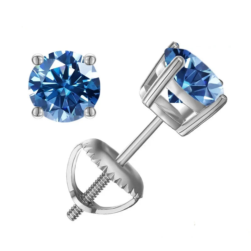 Colored Four-Prong Moissanite Screw-Back Stud Earrings