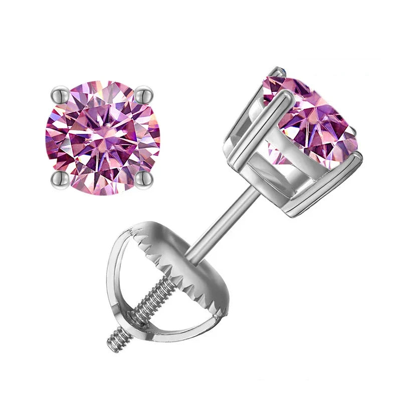 Colored Four-Prong Moissanite Screw-Back Stud Earrings
