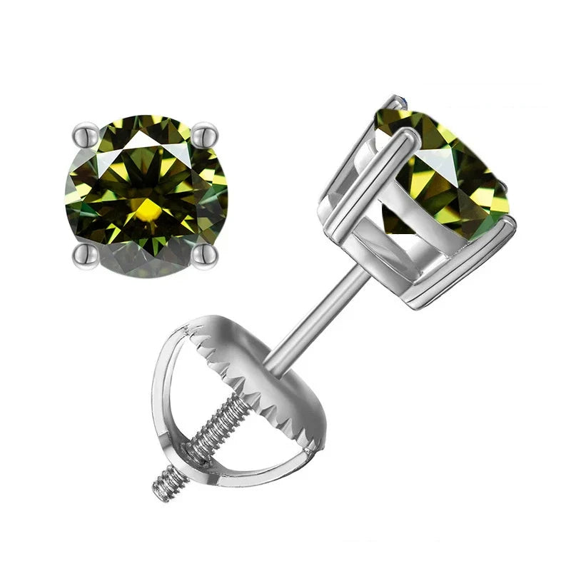 Colored Four-Prong Moissanite Screw-Back Stud Earrings