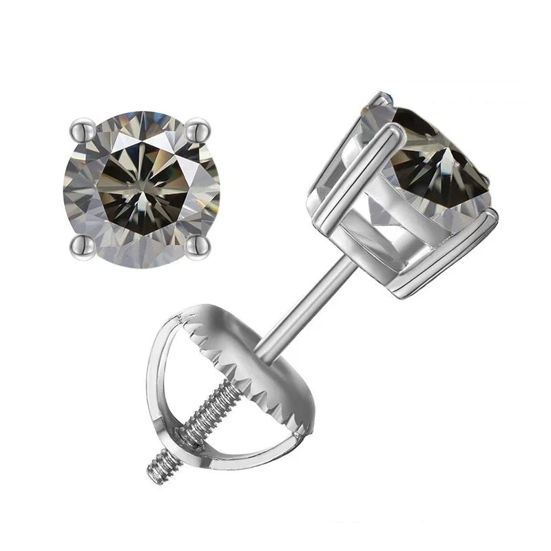 Colored Four-Prong Moissanite Screw-Back Stud Earrings