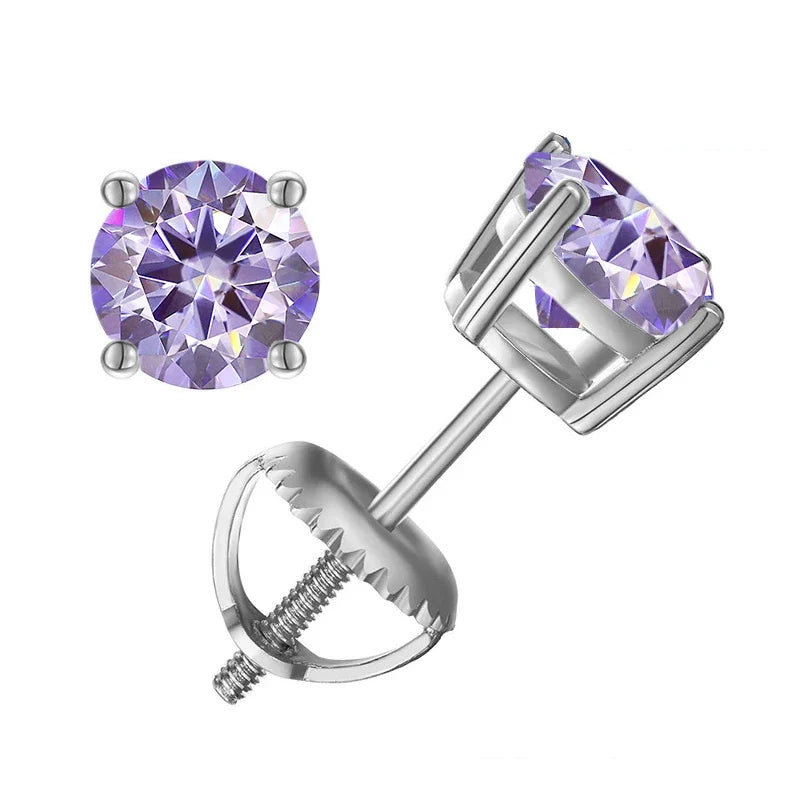 Colored Four-Prong Moissanite Screw-Back Stud Earrings
