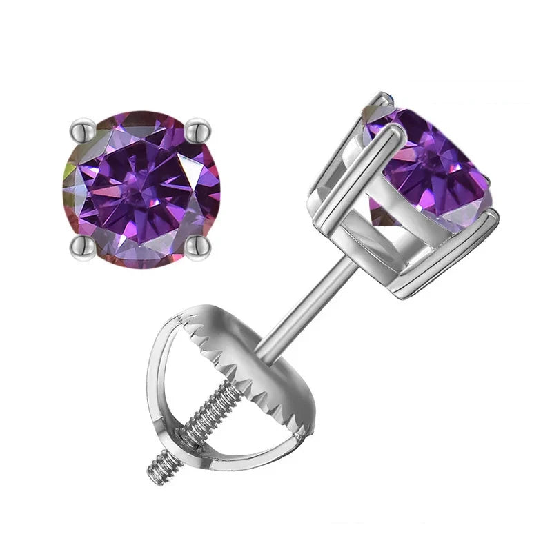 Colored Four-Prong Moissanite Screw-Back Stud Earrings