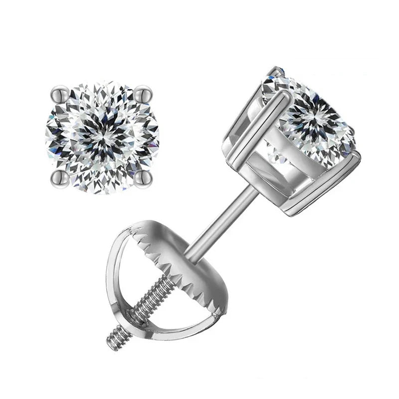 Colored Four-Prong Moissanite Screw-Back Stud Earrings