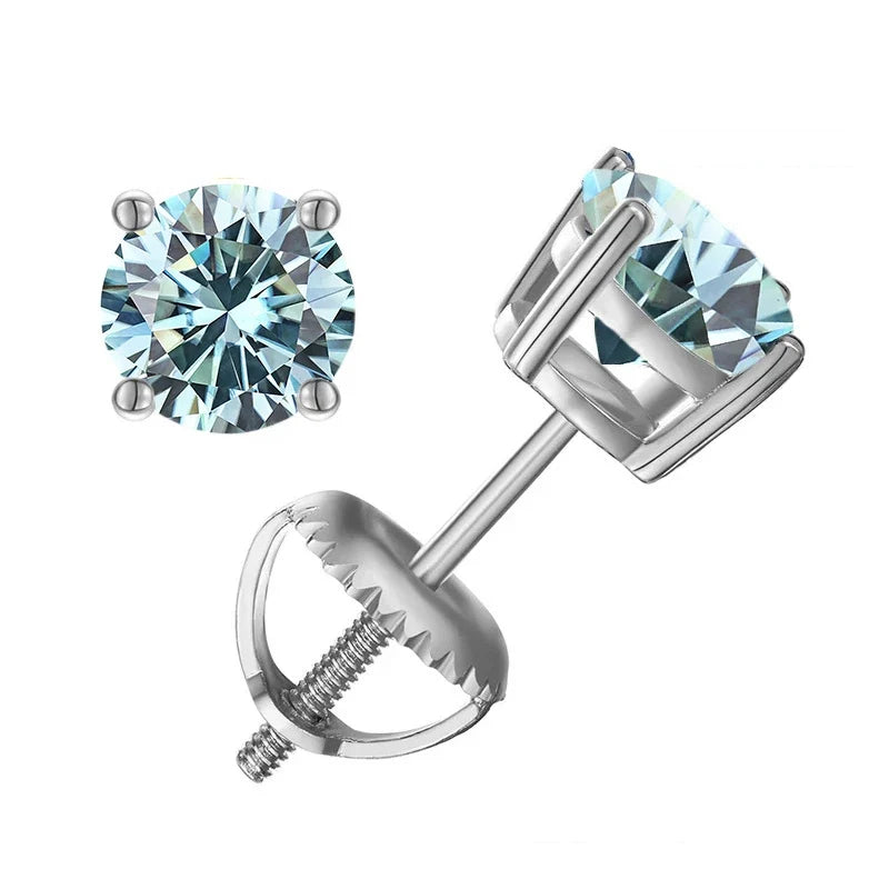 Colored Four-Prong Moissanite Screw-Back Stud Earrings