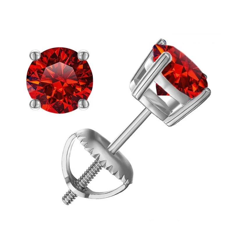 Colored Four-Prong Moissanite Screw-Back Stud Earrings