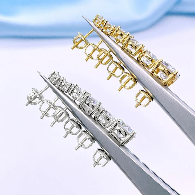Colored Four-Prong Moissanite Screw-Back Stud Earrings