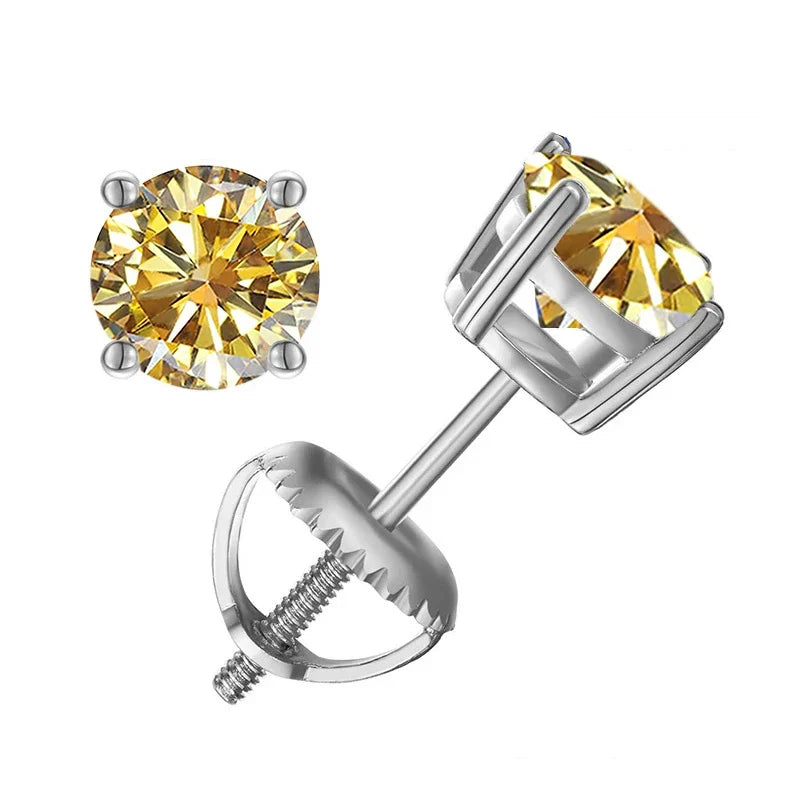 Colored Four-Prong Moissanite Screw-Back Stud Earrings