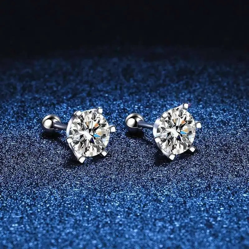 Black Moissanite Screw-Back Stud Earrings in Sterling Silver