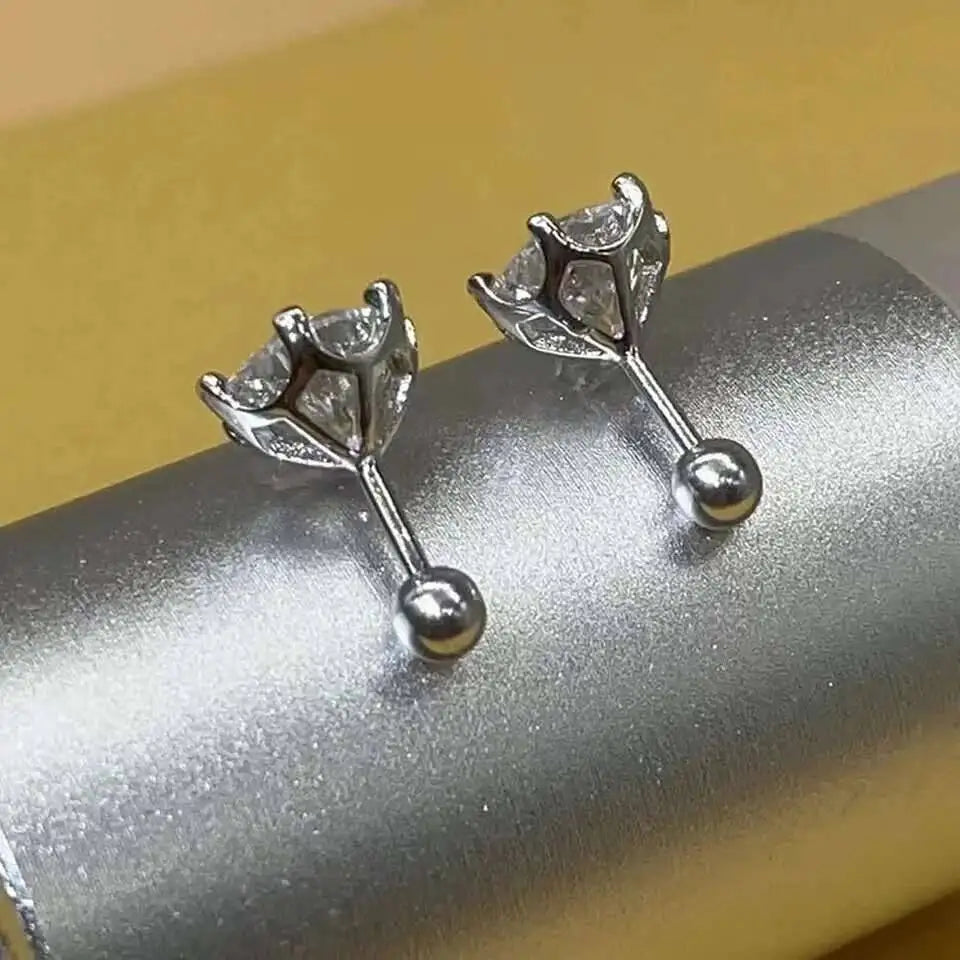 Black Moissanite Screw-Back Stud Earrings in Sterling Silver