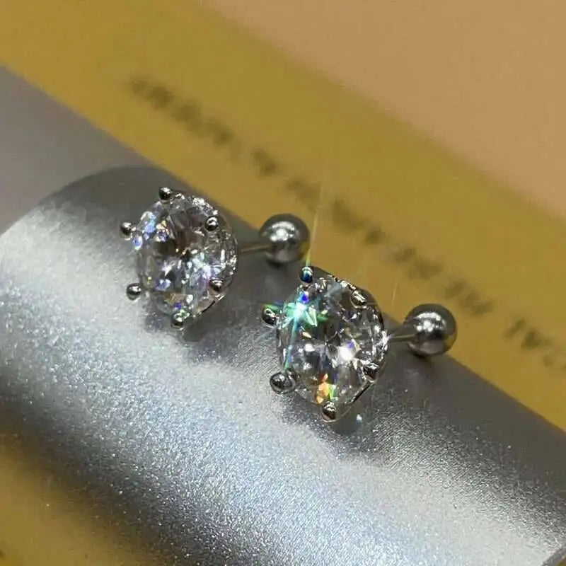 Black Moissanite Screw-Back Stud Earrings in Sterling Silver