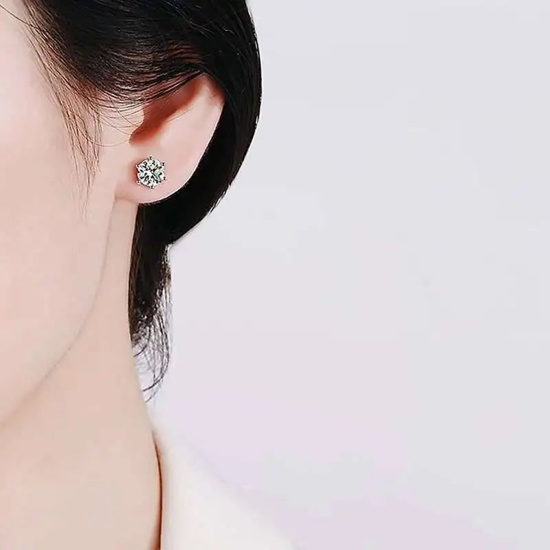 Black Moissanite Screw-Back Stud Earrings in Sterling Silver