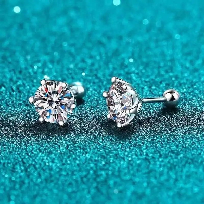 Black Moissanite Screw-Back Stud Earrings in Sterling Silver