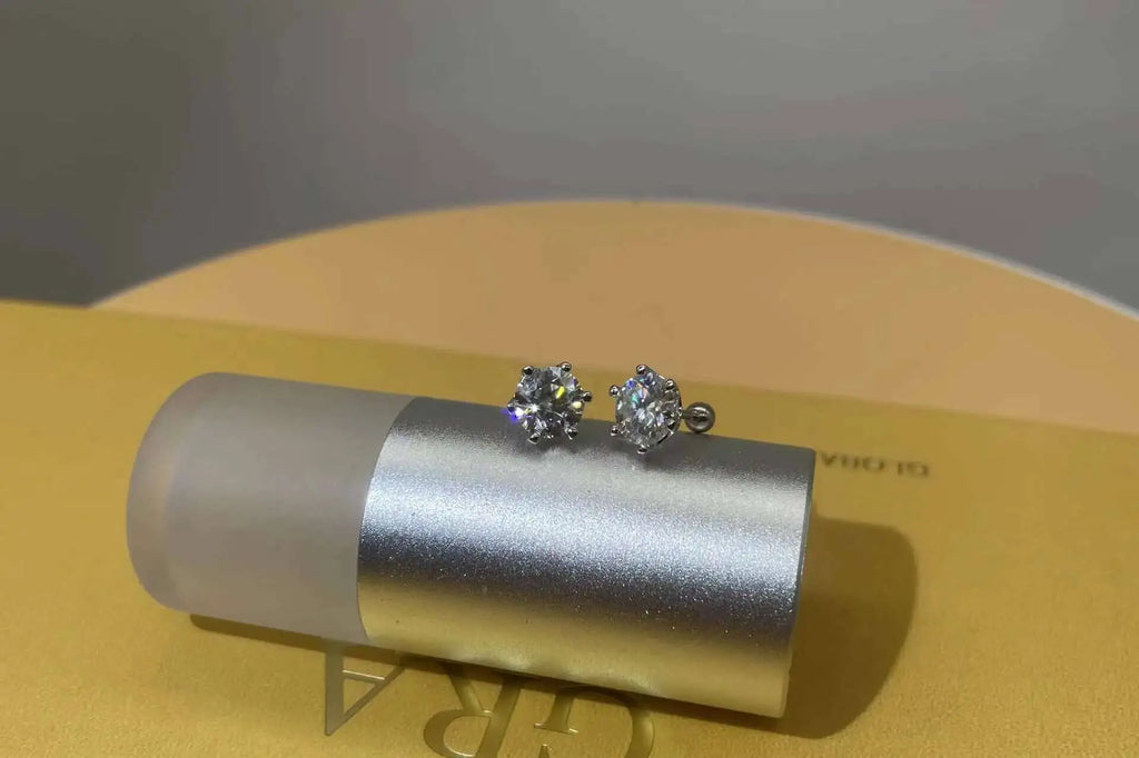 Black Moissanite Screw-Back Stud Earrings in Sterling Silver