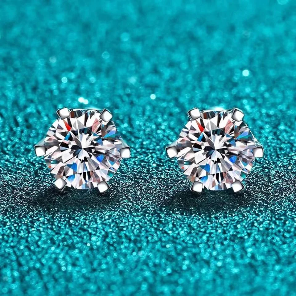 Six-Prong Moissanite Ball-Back Stud Earrings