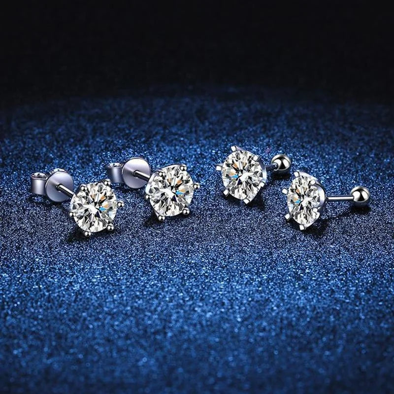 Six-Prong Moissanite Ball-Back Stud Earrings
