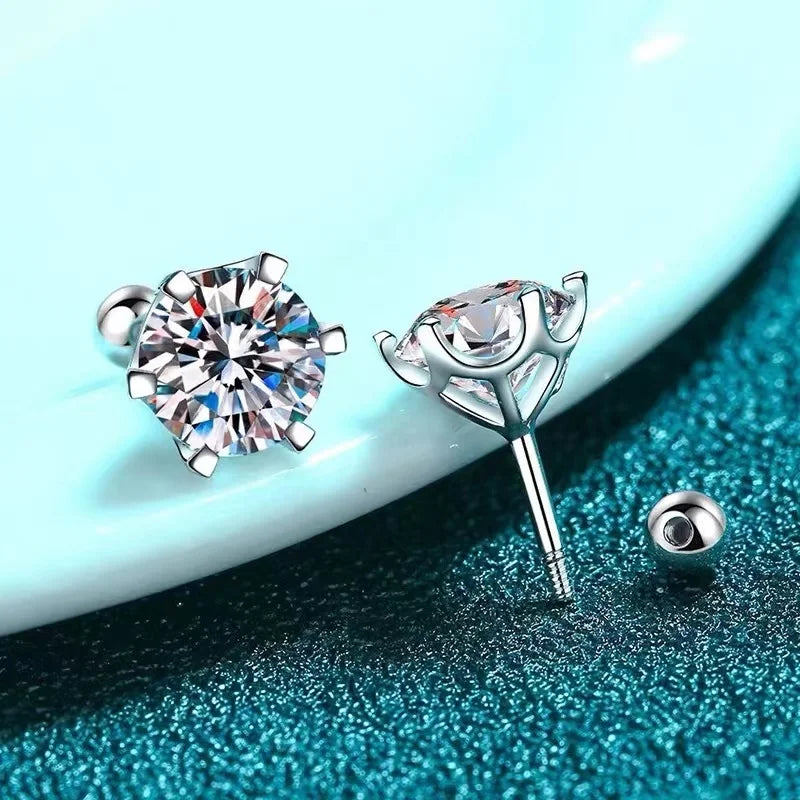 Six-Prong Moissanite Ball-Back Stud Earrings