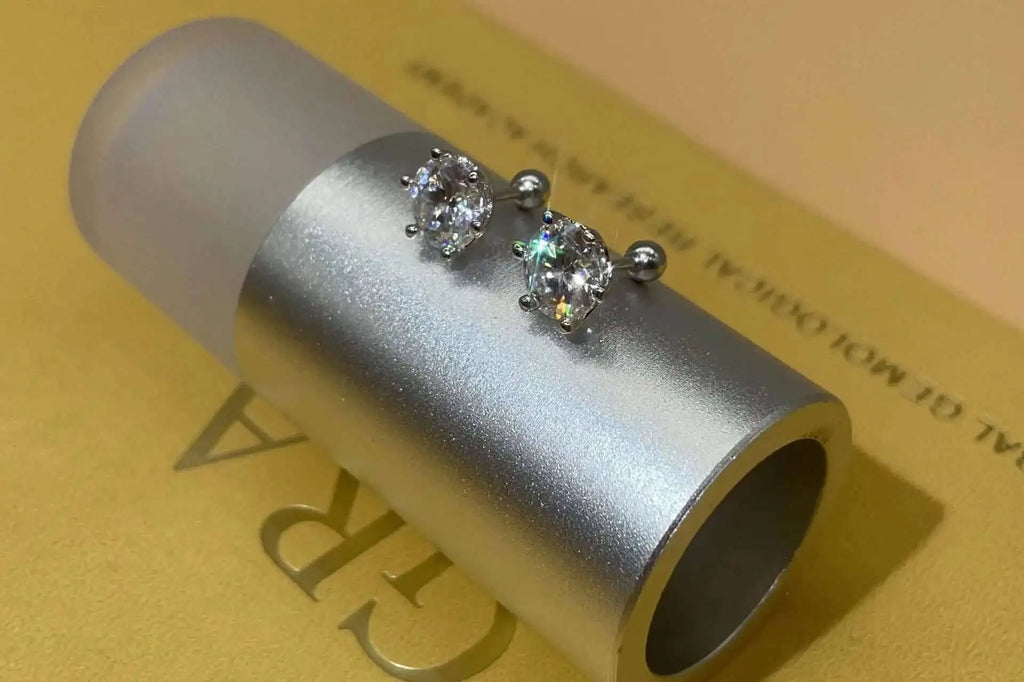 Black Moissanite Screw-Back Stud Earrings in Sterling Silver