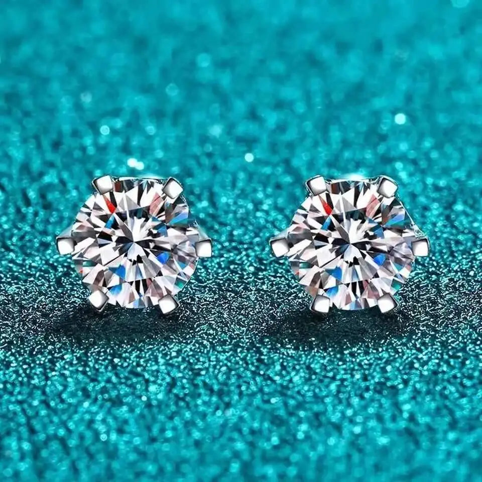 Black Moissanite Screw-Back Stud Earrings in Sterling Silver