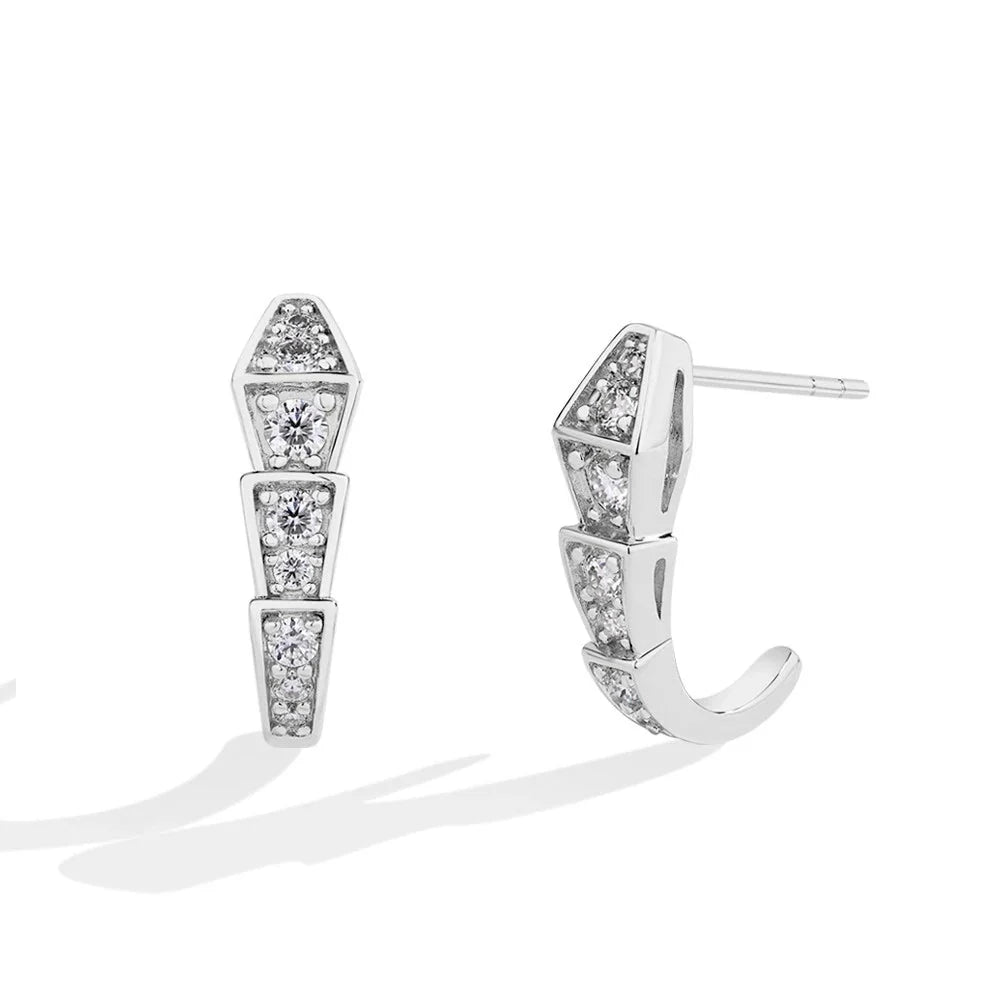 Moissanite Geometric J-Hoop Earrings in Sterling Silver