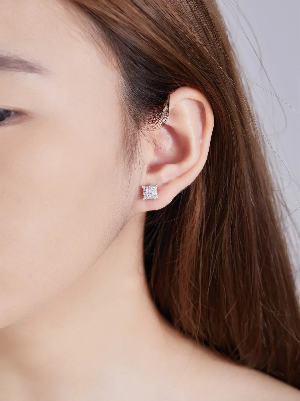 Square Pavé Moissanite Stud Earrings in Sterling Silver