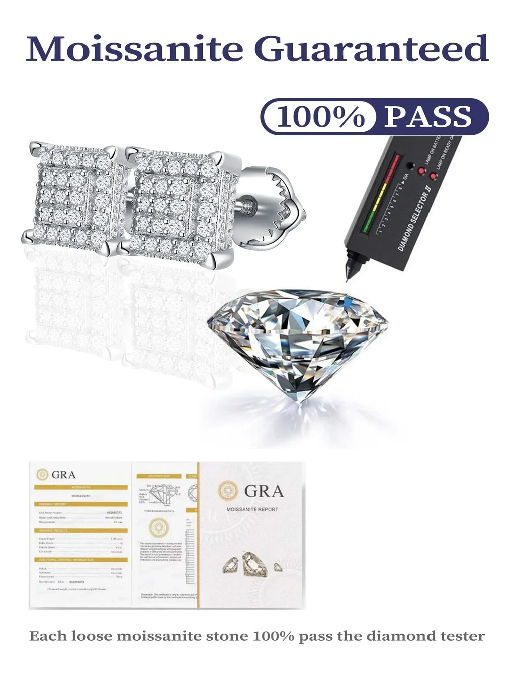 Square Pavé Moissanite Stud Earrings in Sterling Silver