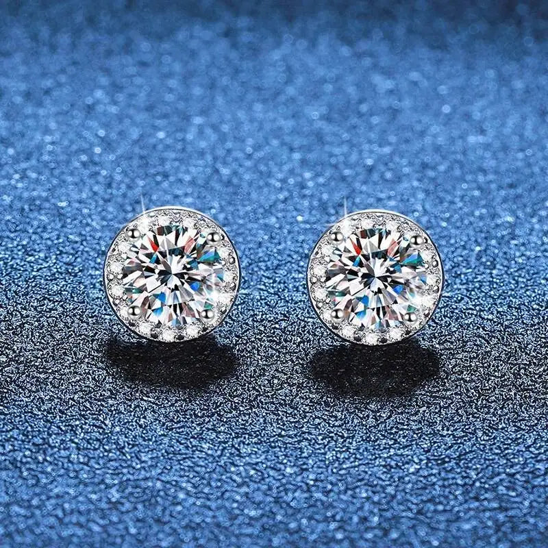 Round Halo Magnetic Moissanite Earrings in Sterling Silver