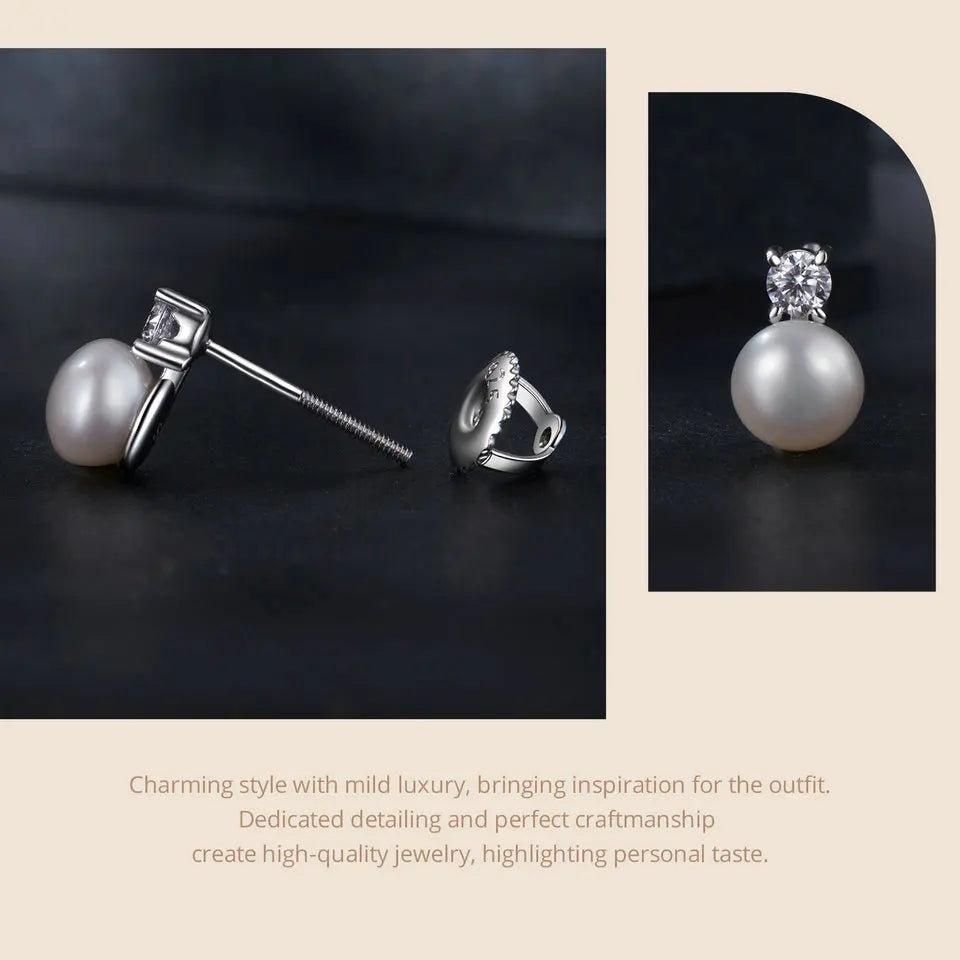 Freshwater Pearl & Moissanite Stud Earrings