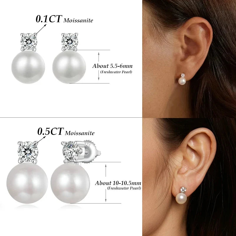 Freshwater Pearl & Moissanite Stud Earrings