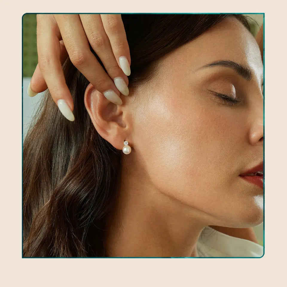 Freshwater Pearl & Moissanite Stud Earrings