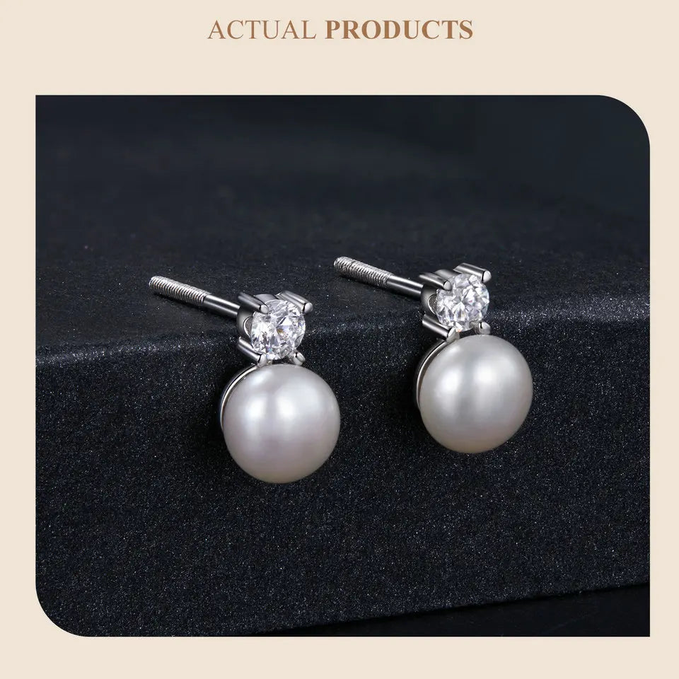 Freshwater Pearl & Moissanite Stud Earrings